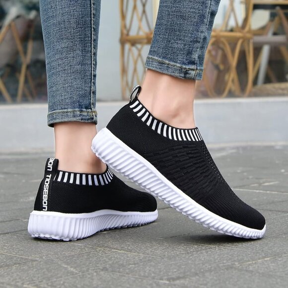Women's Black Athletic Walking Casual Mesh-Comfortable Tennis Workout Sneakers - Picture 5 of 8